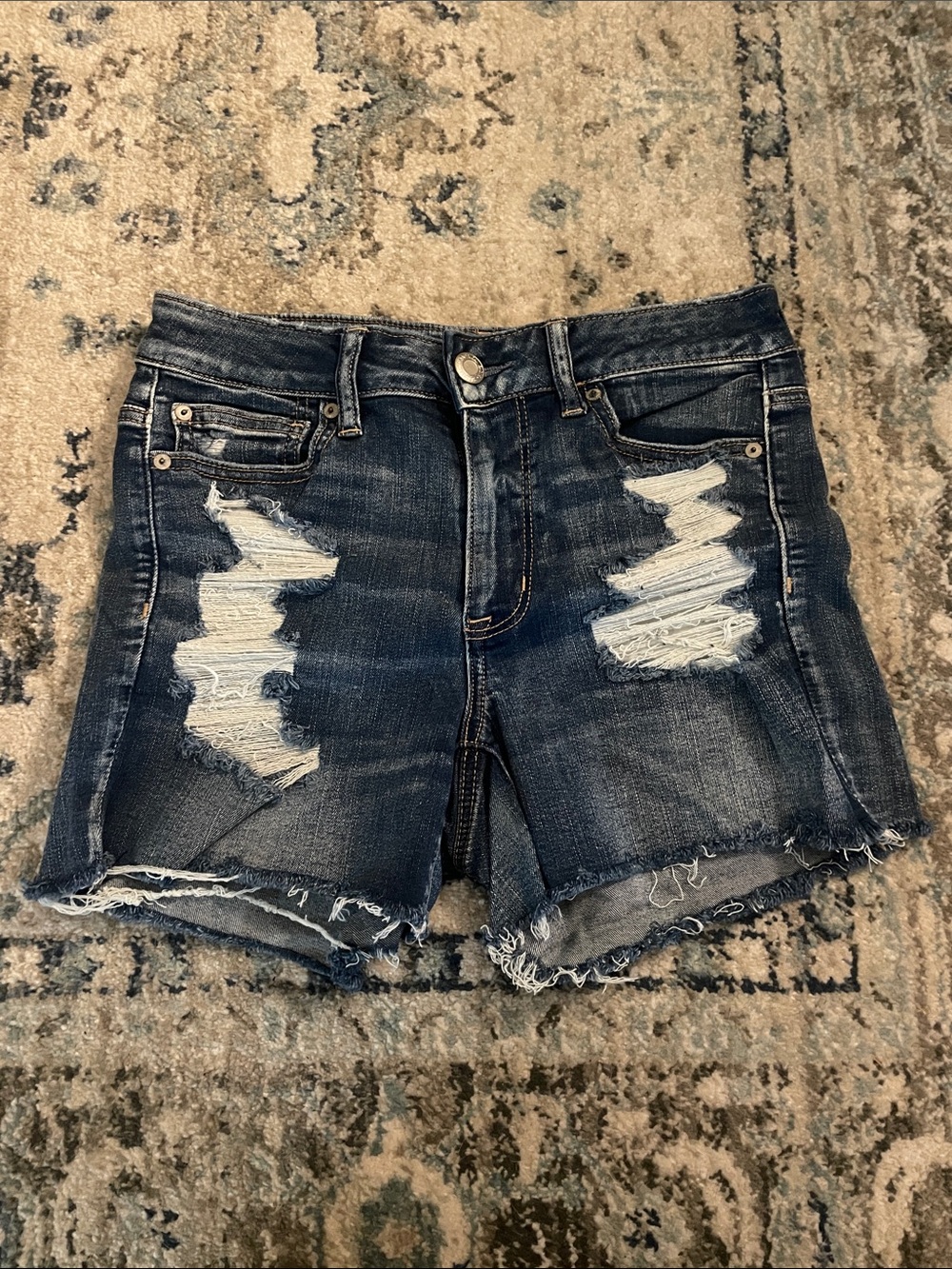 American Eagle Outfitters Dark Indigo Distressed Jean Shorts
